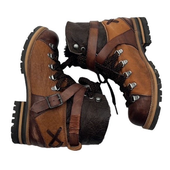 Free People Breakwater Tan Brown Leather Shearling Hiker Boots Women's Sz 38 / 7 - Picture 5 of 10